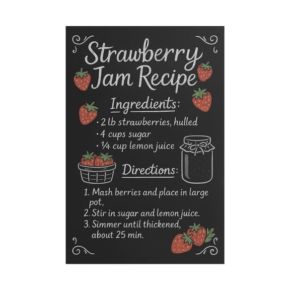 Vintage Strawberry Jam Recipe Print, Kitchen Art Print, Recipe Decor, Berry Good Times Series,Foodie Wall Art, Food Lovers, Summer Kitchen Home Decor #1260, Unframed Poster Size 8x12