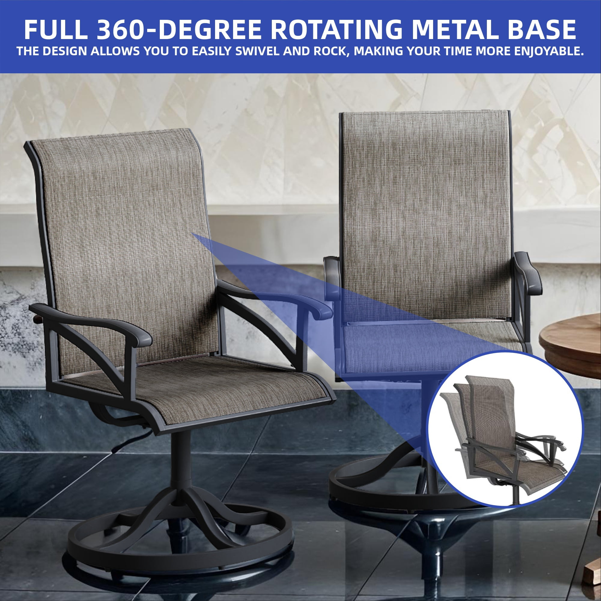 Uforic 4 pcs 360° Swivel Chairs, Outdoor Dining Chairs, Set of 4 Dining Chairs, Ideal for Patio, Garden, Backyard, and Porch, All-weather Material, Breathable Textilene Fabric, Brown
