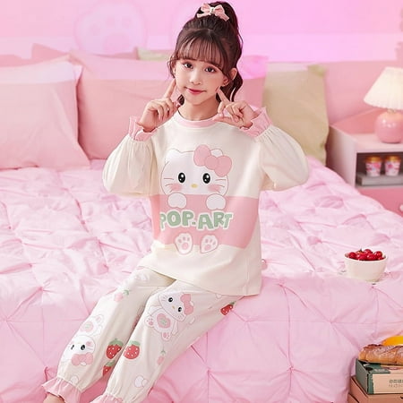 

2023 New Kawaii Sanrio Hellokittyed Kuromi My Melody Cinnamonroll Pajamas Autumn Winter Cute Children Girl Cartoon Home Clothing