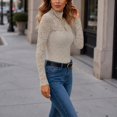 thumbnail image 3 of Women's Lace Mock Neck Top Long Sleeve Floral Sheer Blouse Slim Fit Layering Shirt with Scalloped Edge for Daily Wear, 3 of 5
