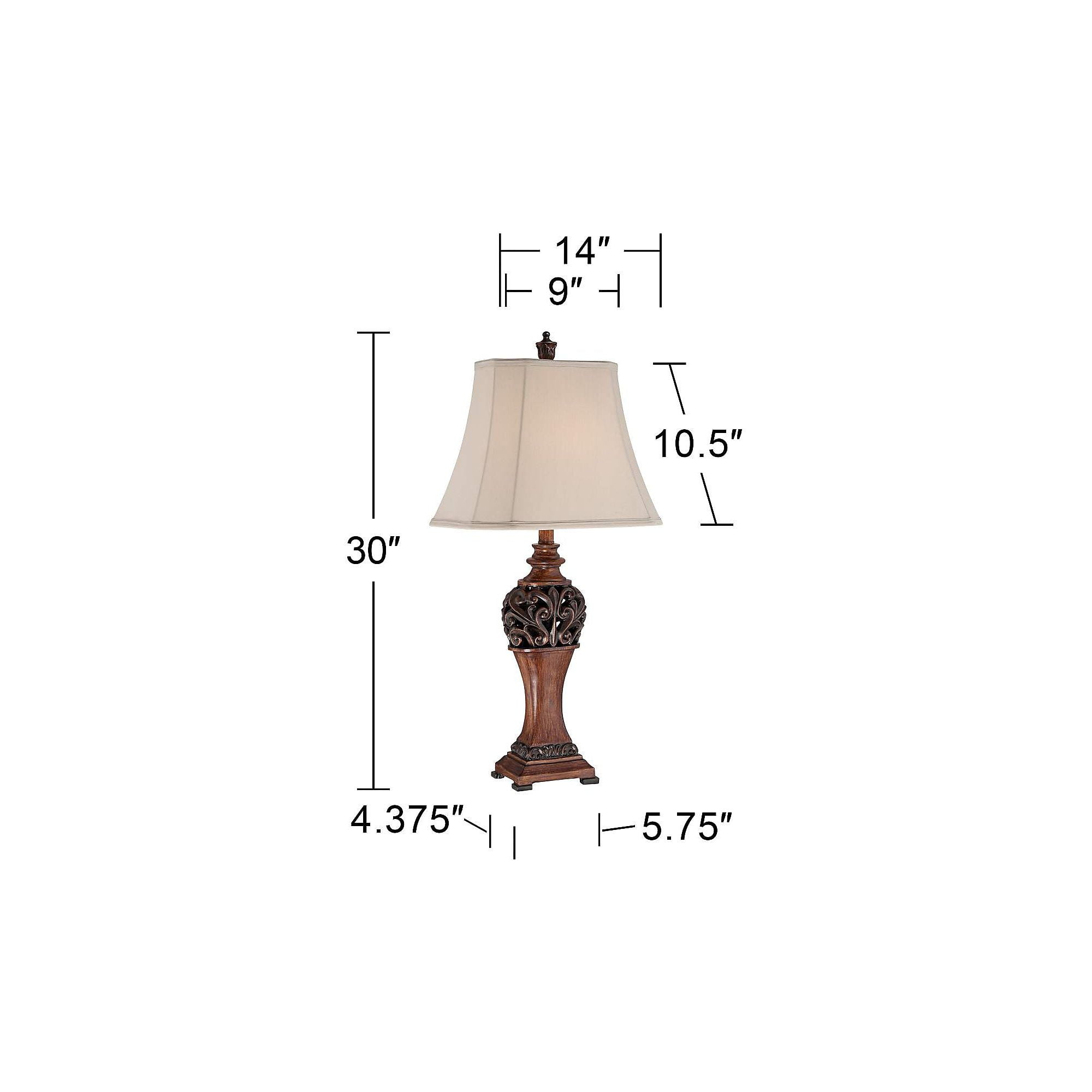 Regency Hill Exeter Traditional Table Lamps 30" Tall Set of 2 Bronze Wood Carved Leaf Cream Rectangular Bell Shade for Bedroom Living Room Bedside