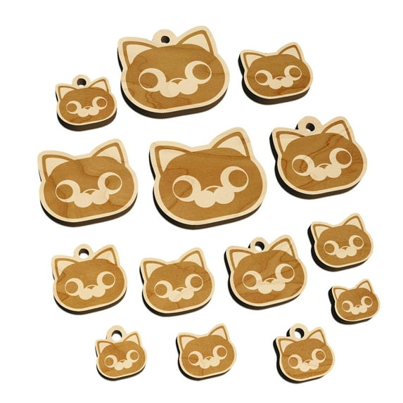 Round Cat Face Derpy Wood Mini Charms Shapes DIY Craft Jewelry - With Hole - 30mm (6pcs)