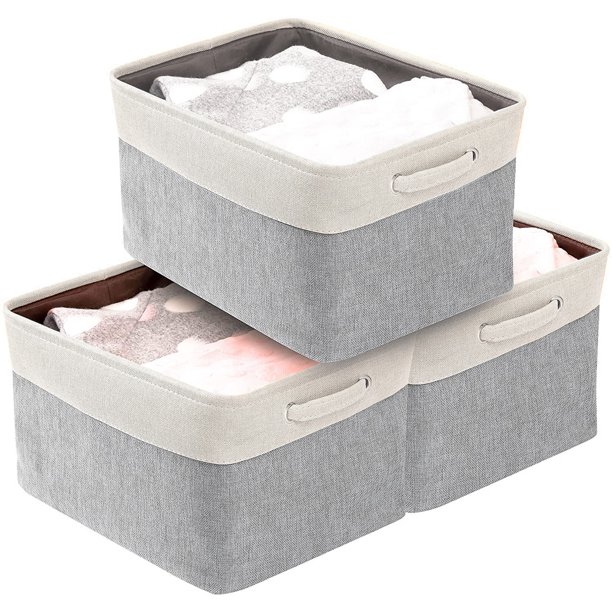 Polyester Storage Bins for Organizing, 3 Pack Fabric Storage Baskets