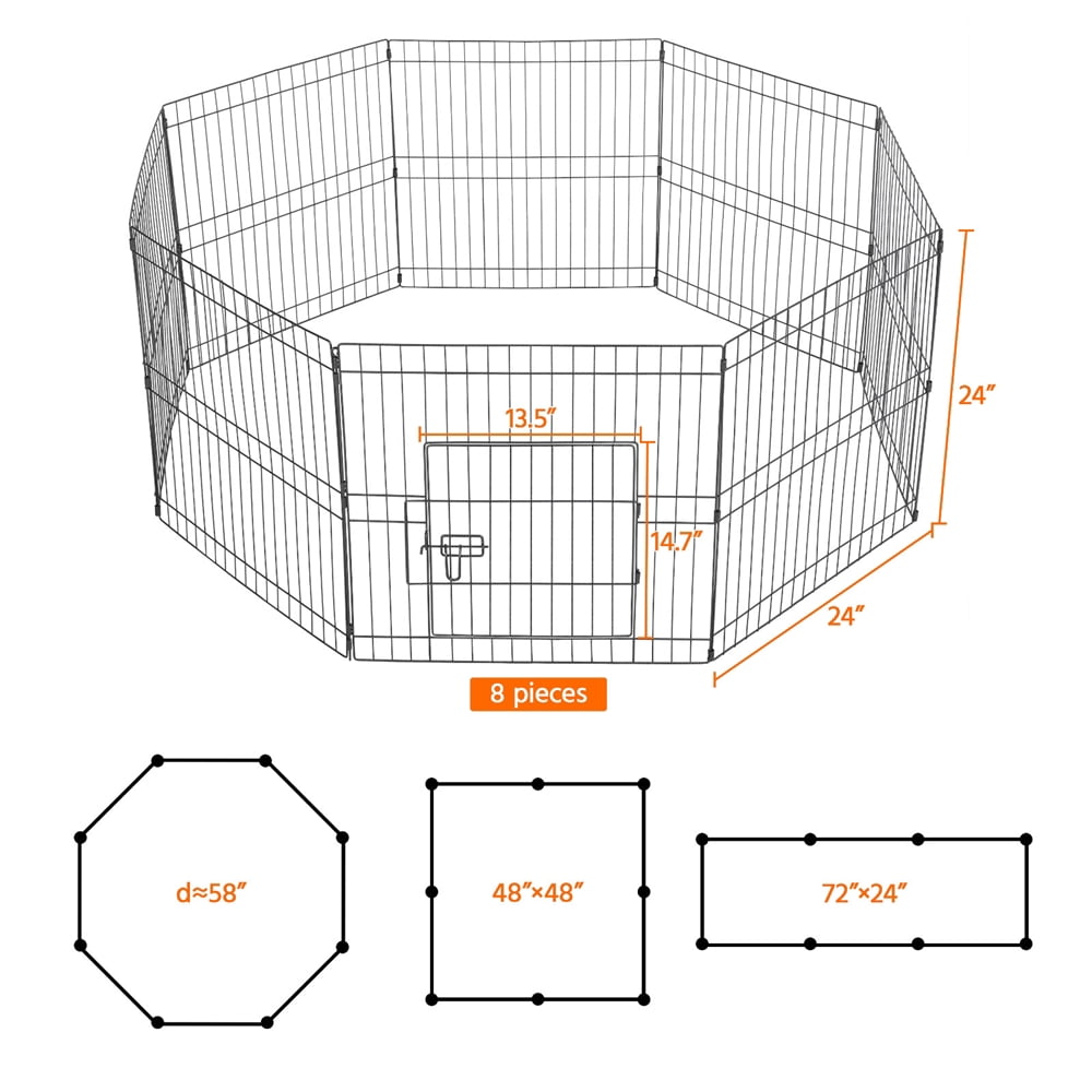 Alden Design 24in 8 Panel Pet Playpen for Dogs, Metal, Black