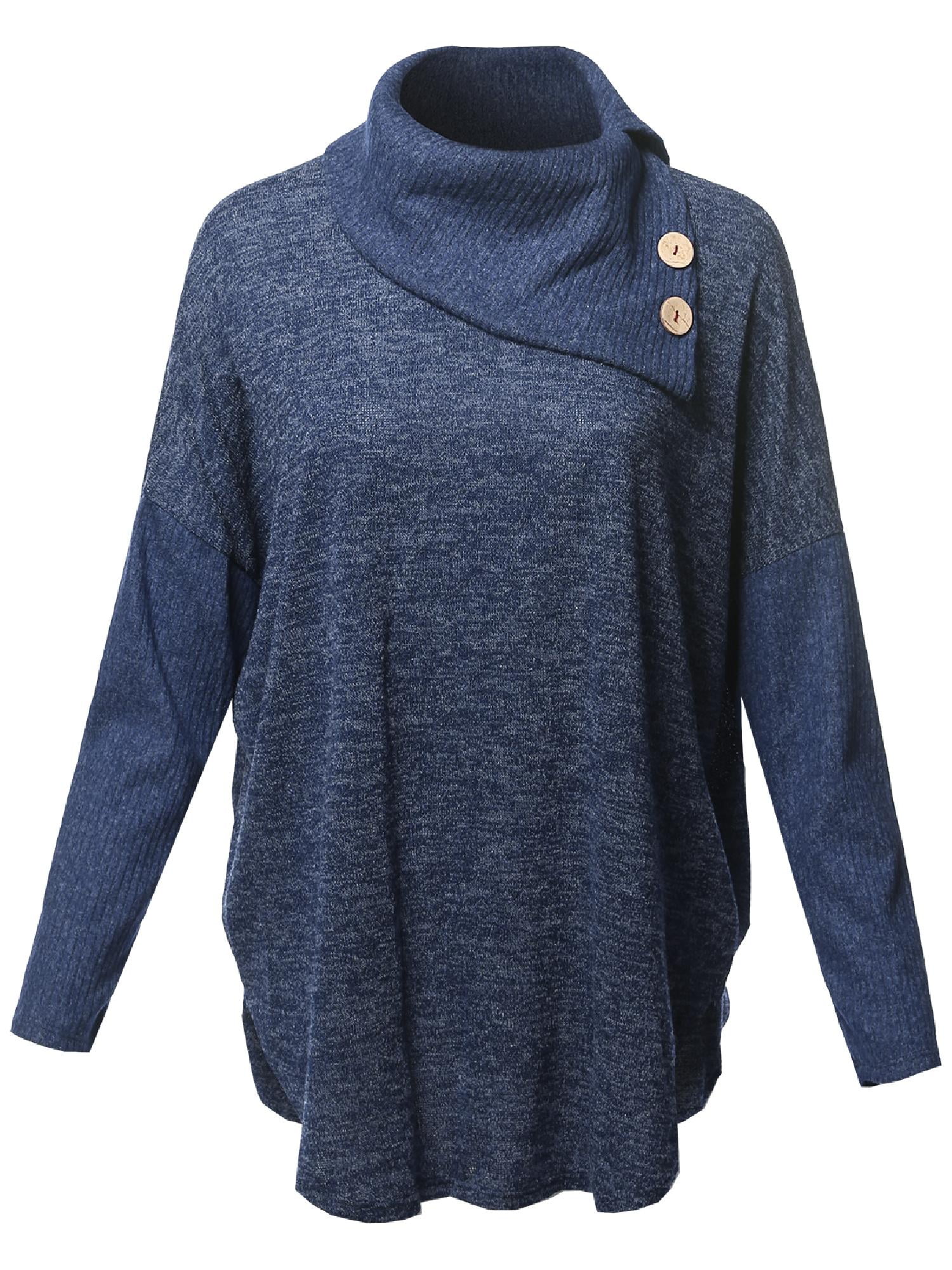 FashionOutfit Women's Loose Fit Drop Shoulder Cowl Neck Sweater with