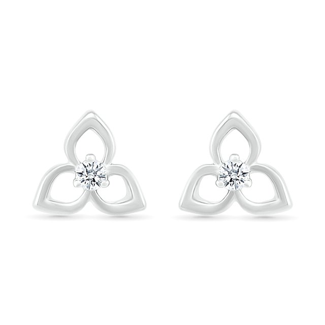 DGOLD Boucles d'Oreilles Clous en Or Blanc 10kt avec Diamant Rond et Floral pour Femmes (1/20 cttw)
