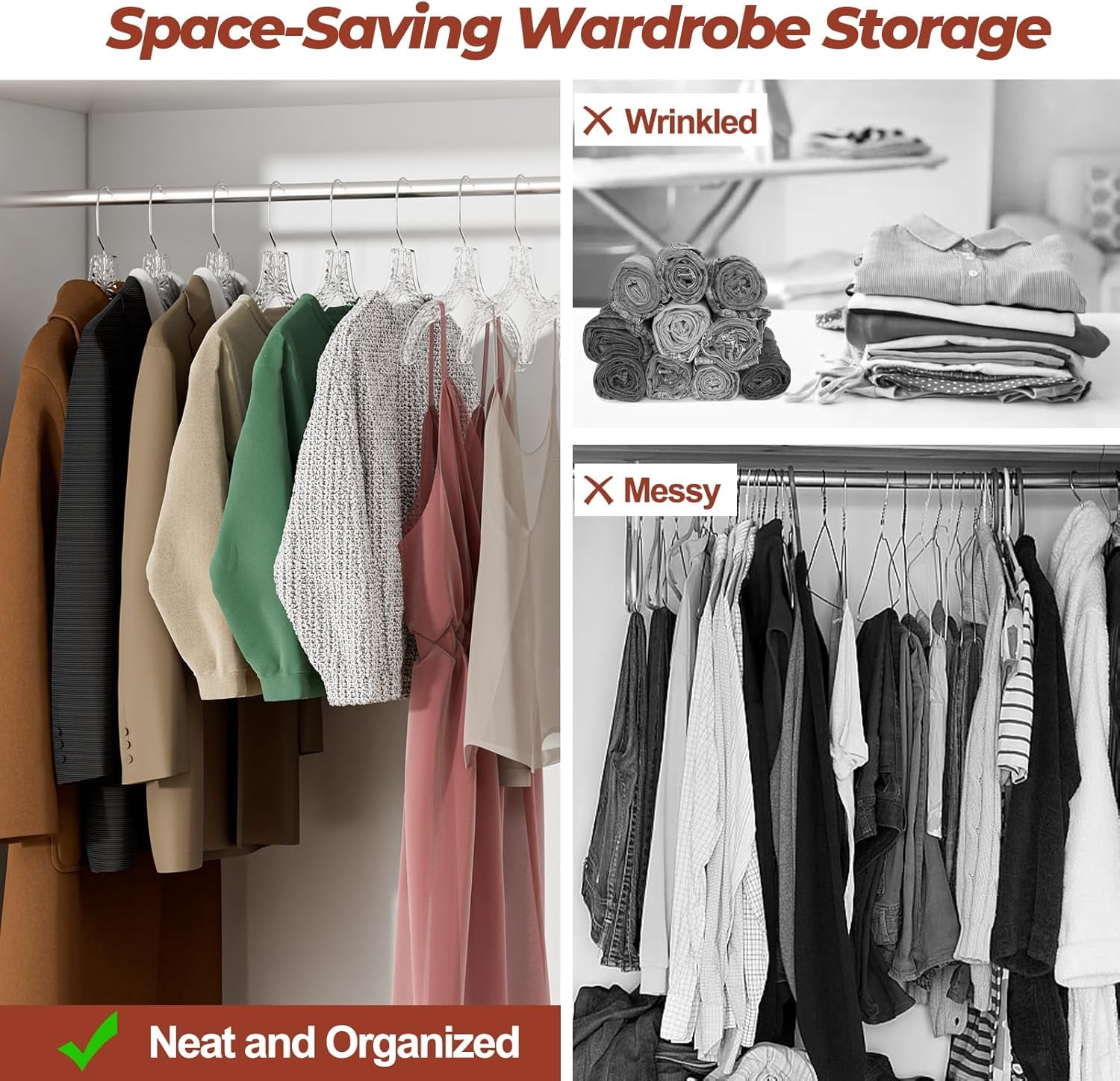 UEAKPIC Clear Crystal Plastic Hangers with 360 Degree Rotatable Hook for Shirt, Coat, Dress 25 Pack