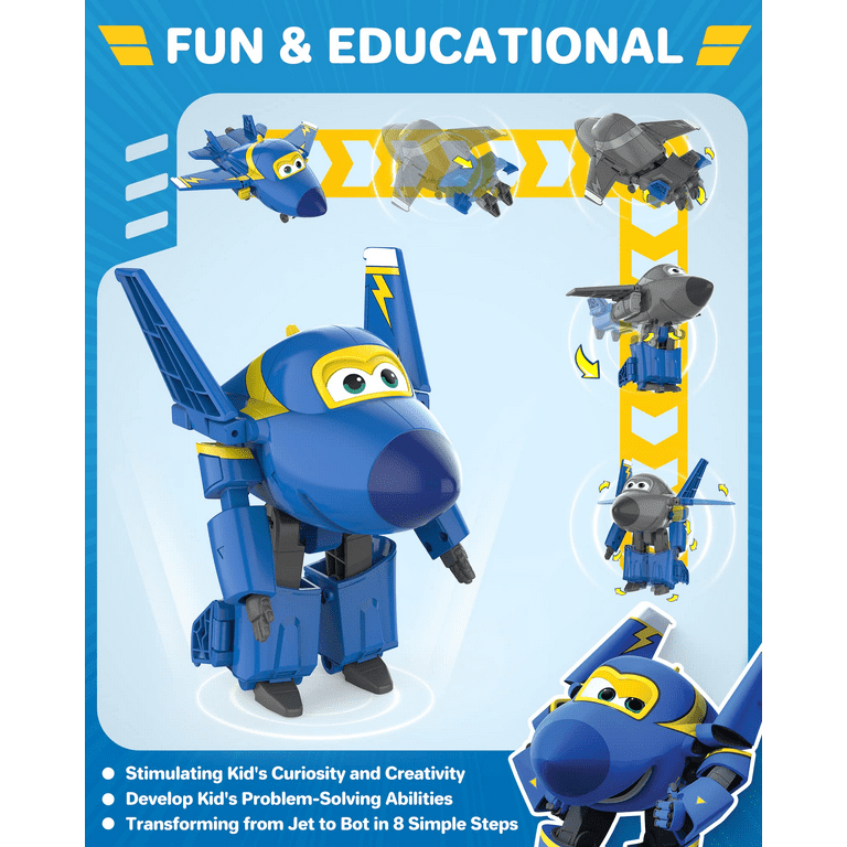 Super Wings 5 Transforming Jerome Airplane Toys Safe and Durable Vehicle Action Figure Plane to Robot Transformer Toys for 3 Years Old Boys and