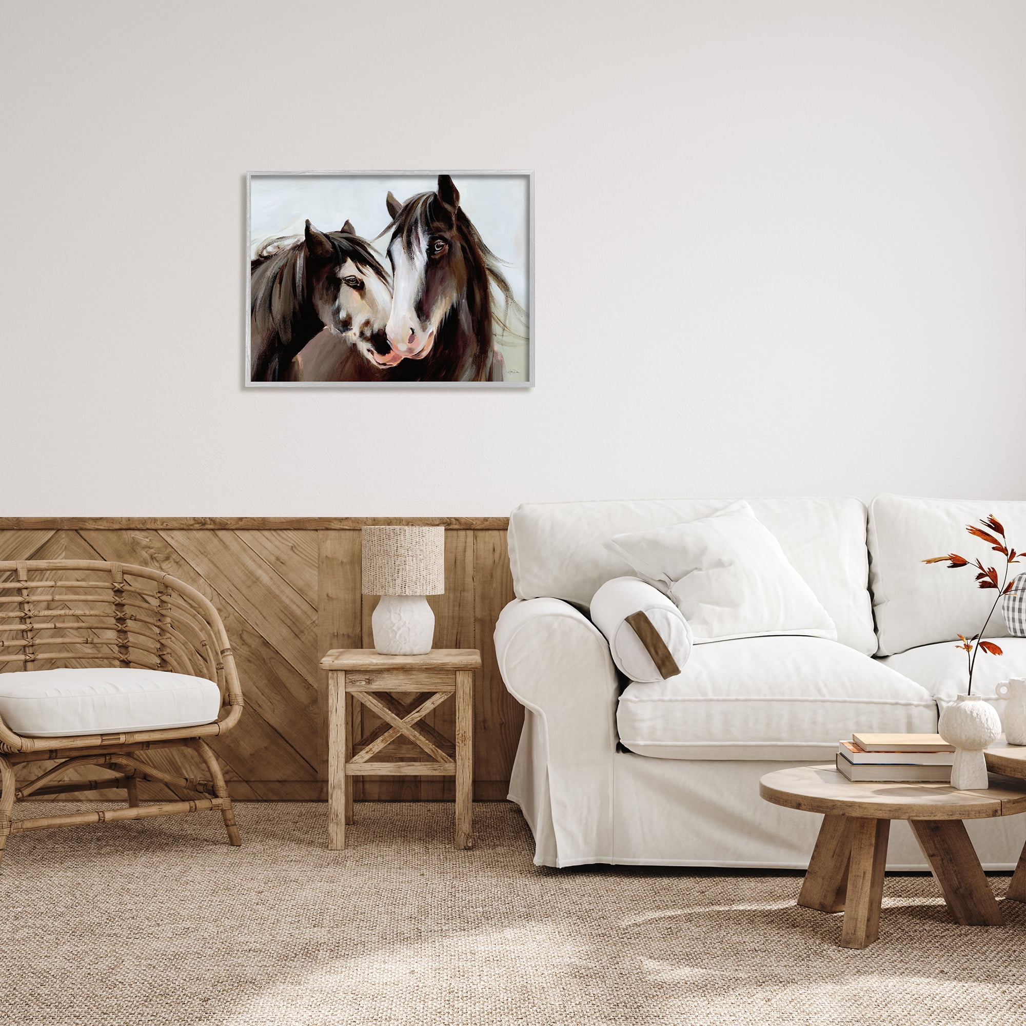 Stupell Industries Brown Horse Pair Portrait Animals & Insects Painting Gray Framed Art Print Wall Art, 30 x 24