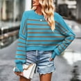thumbnail image 4 of MIUOWANP Stripe Sweater for Women 2024 Women's Fashion Loose Large Size Long Sleeve Stripe Sweater Tops Blue S, 4 of 5