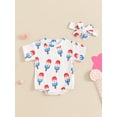 thumbnail image 2 of Nygoyerh Baby Girls Independence Day T-shirt Romper Cute Print Short Sleeve Jumpsuit Newborn Infant Crew Neck Bodysuit with Headband Summer Fashion Outfit 0-18 Months, 2 of 9