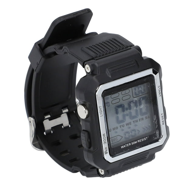Reloj Digital Para Hombre Con Retroiluminación LED, Cronómetro, Calendario De Alarma Para Deportes, Banda De Goma Resistente Al Agua Hasta 50 M