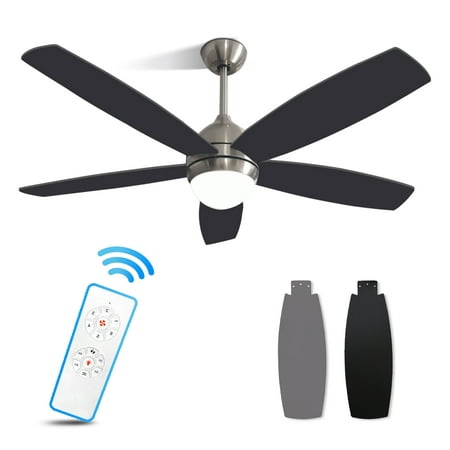 

Furniturevio Noiseless 52 Inch Black Ceiling Fan with Lights Remote Control Modern Ceiling Fans for Bedroom Living Room Low Profile Ceiling Fan with 6 Speeds 3 Color Light Reversible Blades and Moto