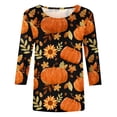 thumbnail image 5 of HKEJIAOI Chemise d'Halloween pour Femmes Manches Longues Col Rond Imprimé Graphique Moderne Célébration d'Halloween Haut pour Femmes Orange-1, 5 of 5