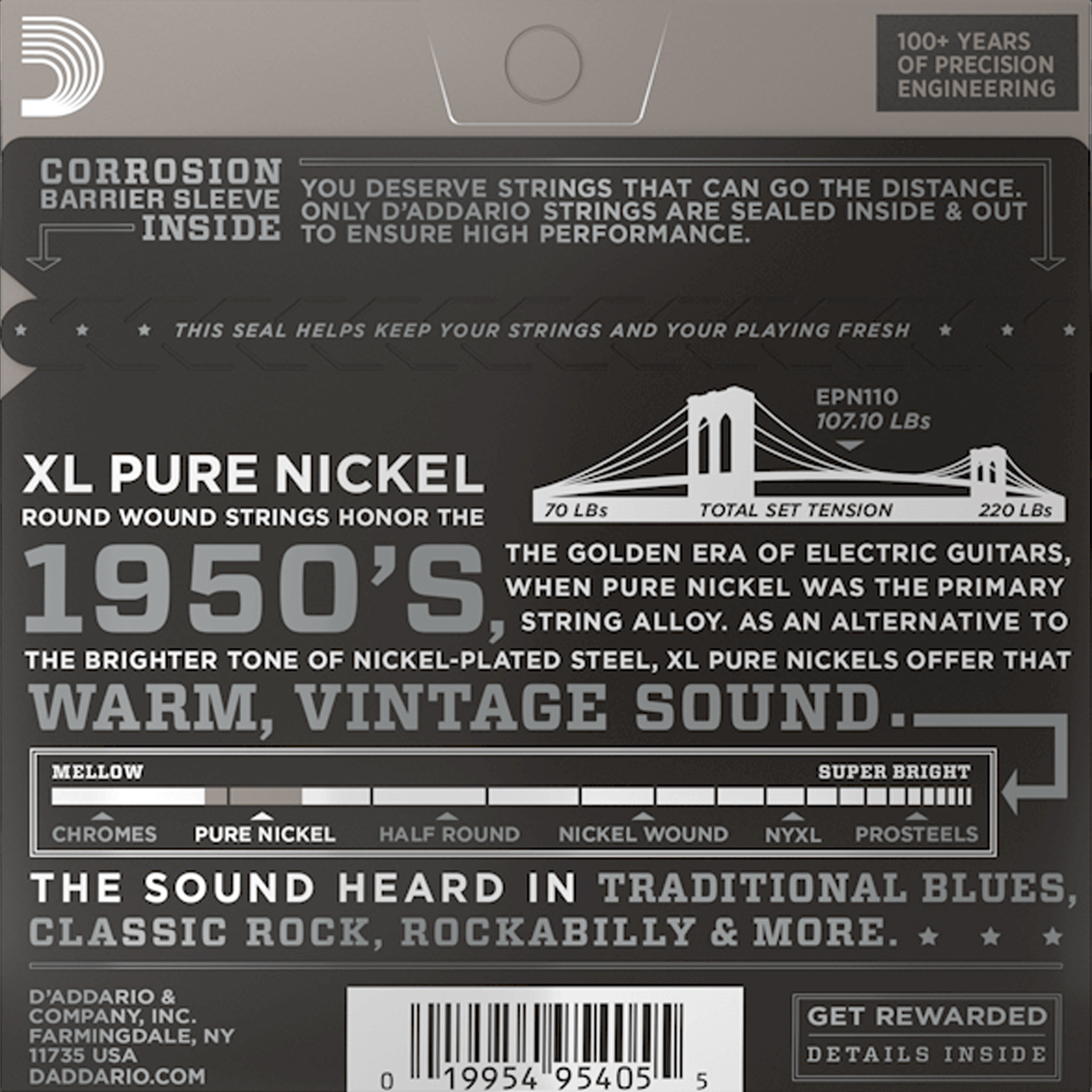 D'Addario Guitar Strings 2-Pack Electric Pure Nickel EPN110 Regular Light