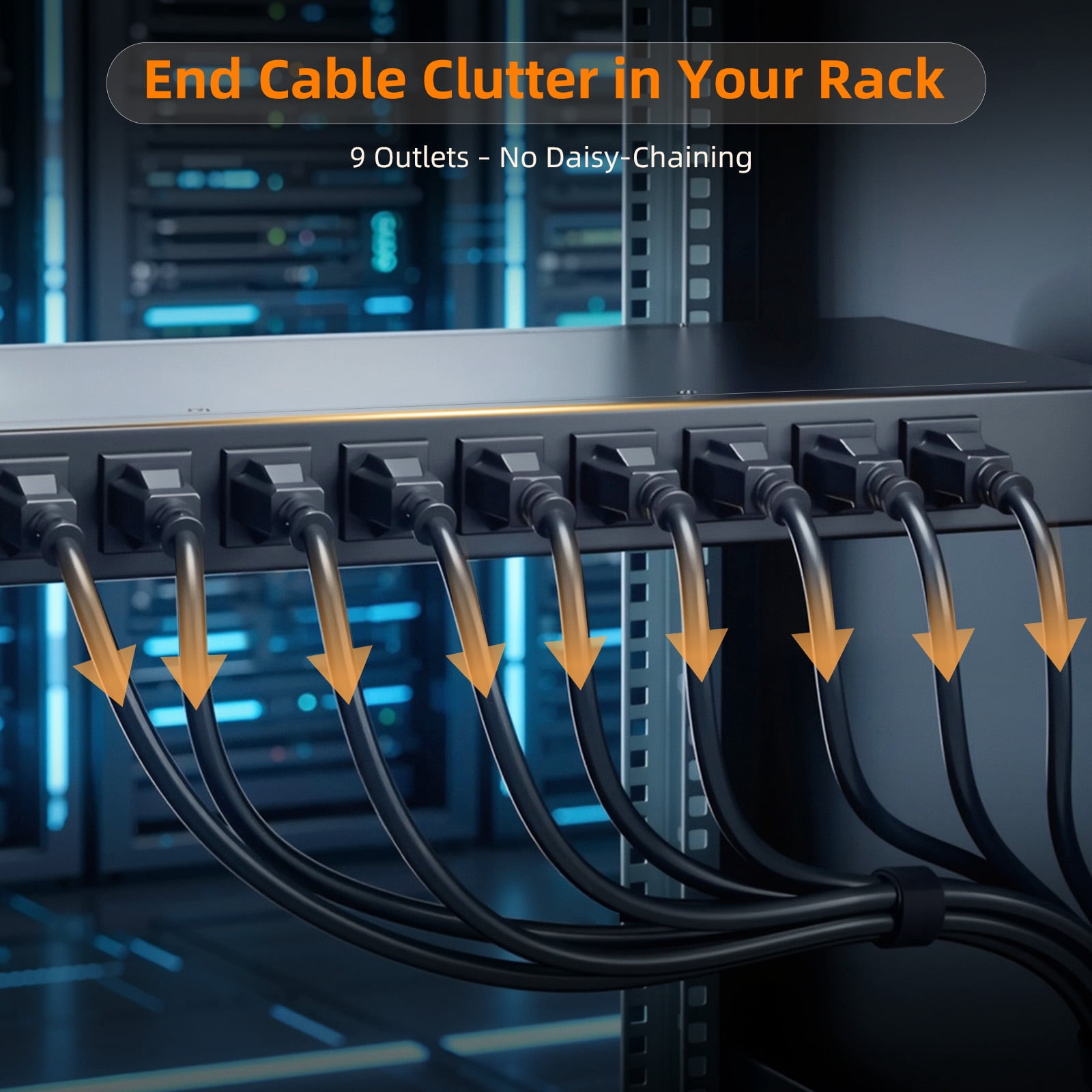 ZHANGONG Rack Mount Power Strip with Individual Switches, 9-Outlet 1U PDU with Digital Display, 15A 1875W Overload Protection, 6.5FT Cord for Server Rack Network