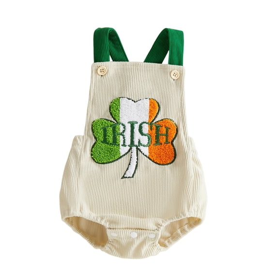 St Patricks Day Baby Boy Girl Outfit Irish Overalls Green Lucky Clover Romper Shamrock Corduroy Bodysuit