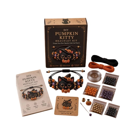 Halloween Cat Bracelet Making Kit for Adults, 3D Halloween Kitty Bead Craft Set with Complete Accessories, DIY Handmade Decor for Craft Lovers, Home Leisure & Halloween Party Creation