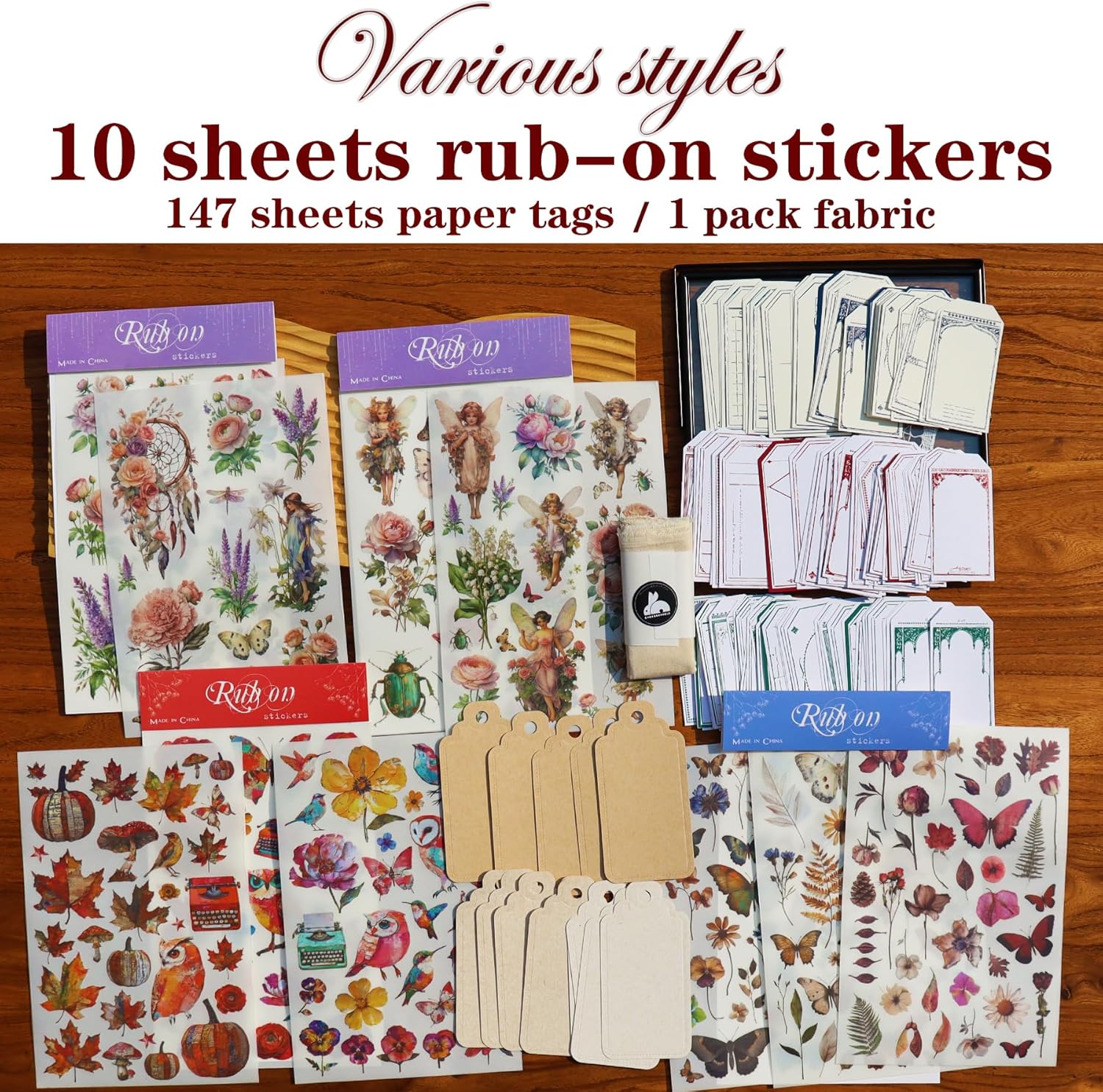CATaireen Rub on Transfer Stickers Fit Paper Wood Fabric Fairy Elements Scrapbooking Supplies Art Collage Card Making Vintage Junk Journal Set for Adults