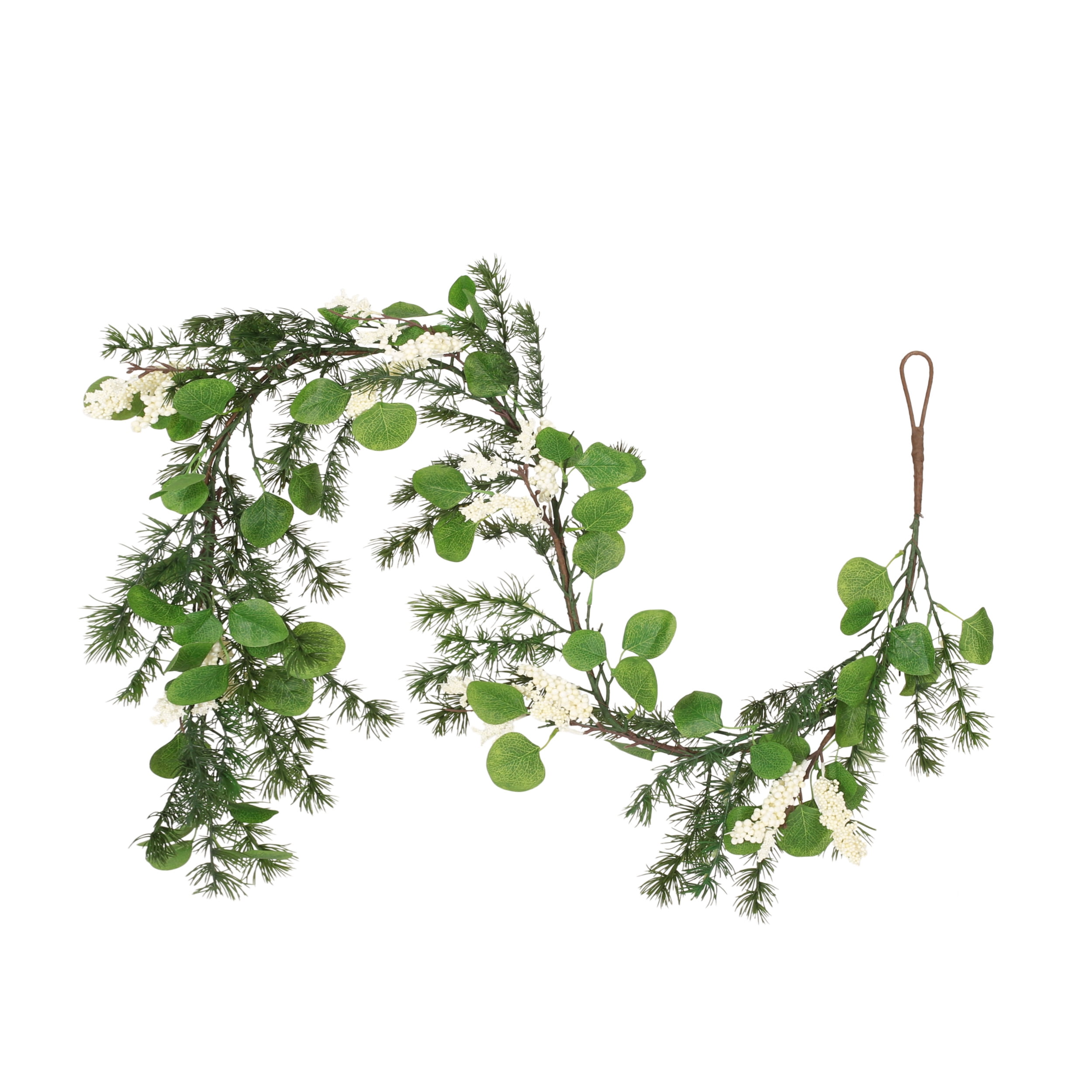 Noble House Nolta Artificial Eucalyptus and Pine Garland with Berries, Green and White, 5 Foot