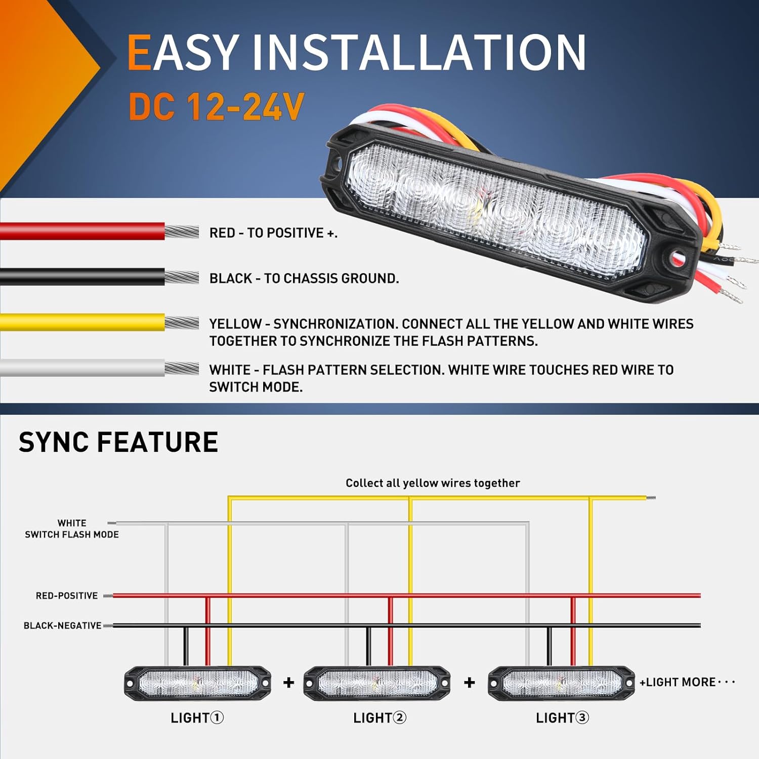Nilight 6LED Emergency Strobe Lights 4PCS Ultra slim Surface Mount Hazard Caution Light bar 12-24V Sync Feature Warning Flashing Light kit for Truck Car Vehicle ATV SUV UTV Blue