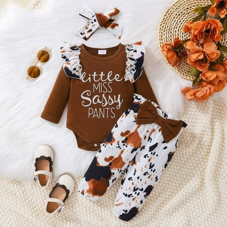 

Hunpta Newborn Infant Girls Long Sleeve Romper Bodysuits Letter Prints Bow Pants Headbands Outfits