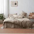 thumbnail image 4 of Q VITA Ensemble de Literie Housse de Couette Réversible en Lin, Format Grand Lit, 3 Pcs pour Adultes – Couleur Avoine, Lavé aux Enzymes, Certifié OEKO-TEX, Écologique, 4 of 7