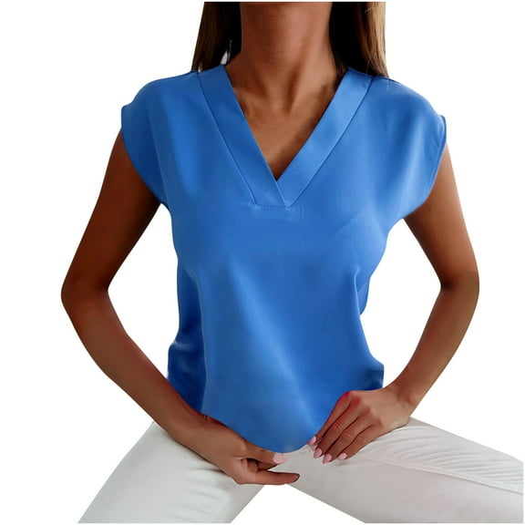 Aoochasliy Blouses for Women Women Casual T-shirt Solid Short Sleeve V-Neck Pullover Blouse Tops