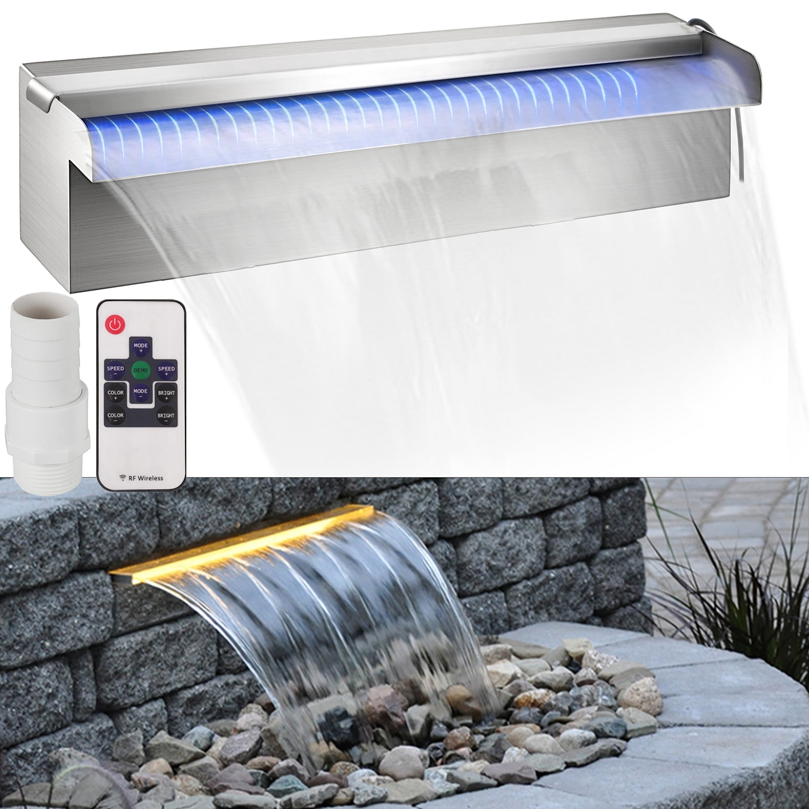Waterfall Spillway Color Changing LED Lighted Spillway11.8" Pool Fountain Garden 