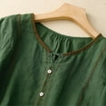 thumbnail image 6 of jtjvou Linen Shirts for Women Summer Embroidery Blouses with 3/4 Sleeve Elegant Petal Cuff Trendy V Neck Plain Tops,Green,L, 6 of 6