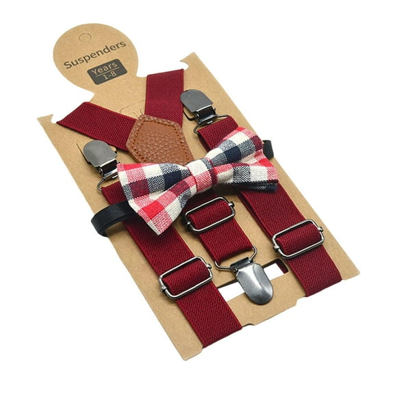 Conjunto de tirantes y pajarita para niños. Incluye 3 clips metálicos en forma de Y. Tirantes ajustables con elástico para disfraces formales. borgoña