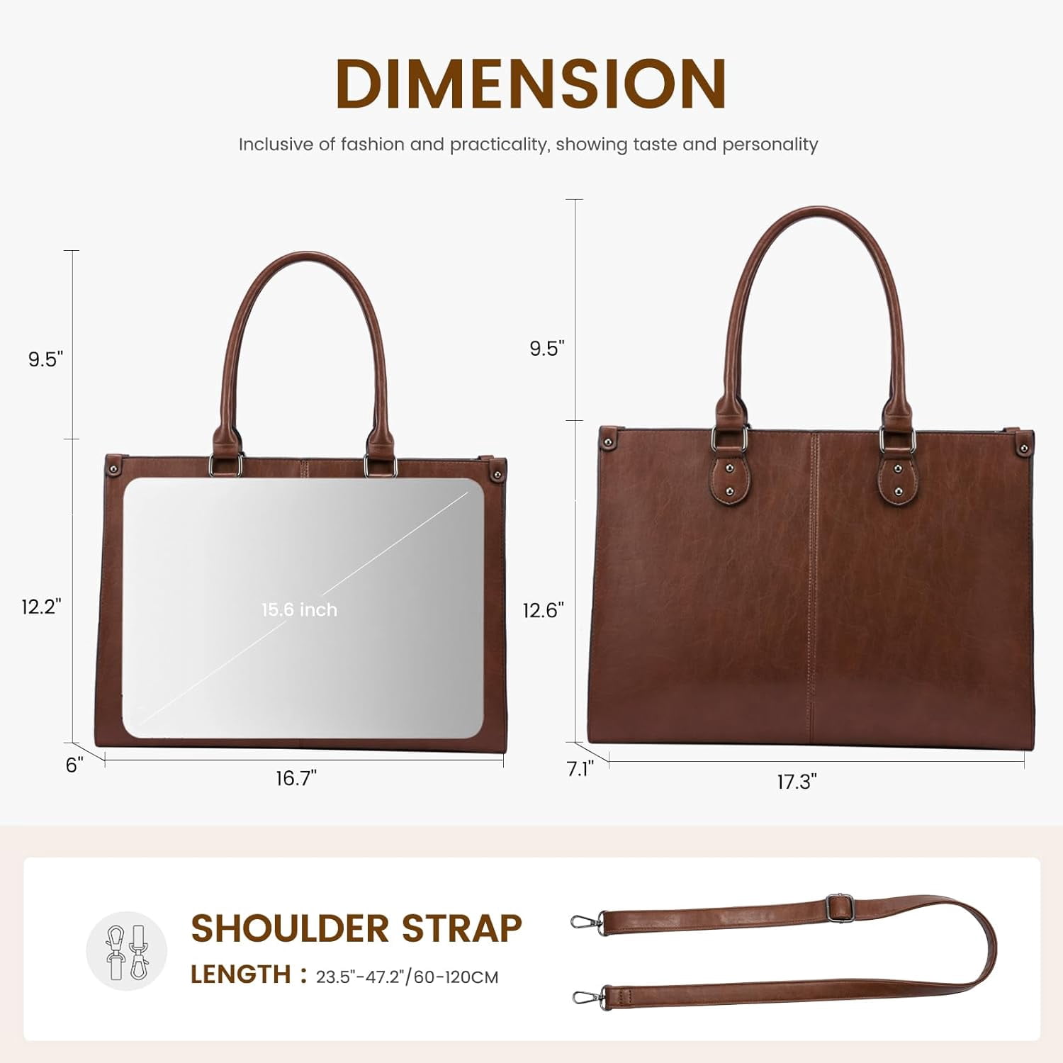 LOVEVOOK Laptop Tote Bag for Women, 15.6 Inch Large Capacity Vintage Leather Work Computer Bag, Business Casual Shoulder Handbag, Dark Brown
