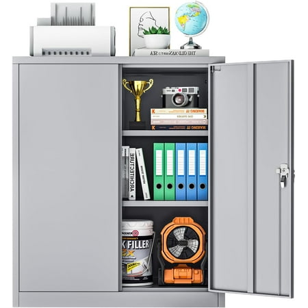 

36 Locking Garage Cabinet with 2 Drawers Lockable Metal Cabinet with Locking Doors and Adjustable Shelves Black Tool Cabinet for Office School Etc