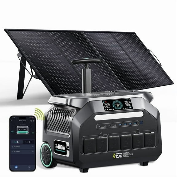 IEE P2400 2048Wh Solar Generator with 200W Panel, 2400W (4800W Surge) LiFePO4 Power Station, Fast Charging, APP Control, 16 Ports, UPS Battery Backup for Home, RV, Camping