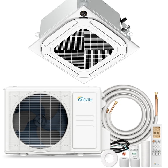Senville 18000 BTU Ceiling Cassette Air Conditioner Heat Pump, AURA Series, White | Up to 1050 sq. ft.
