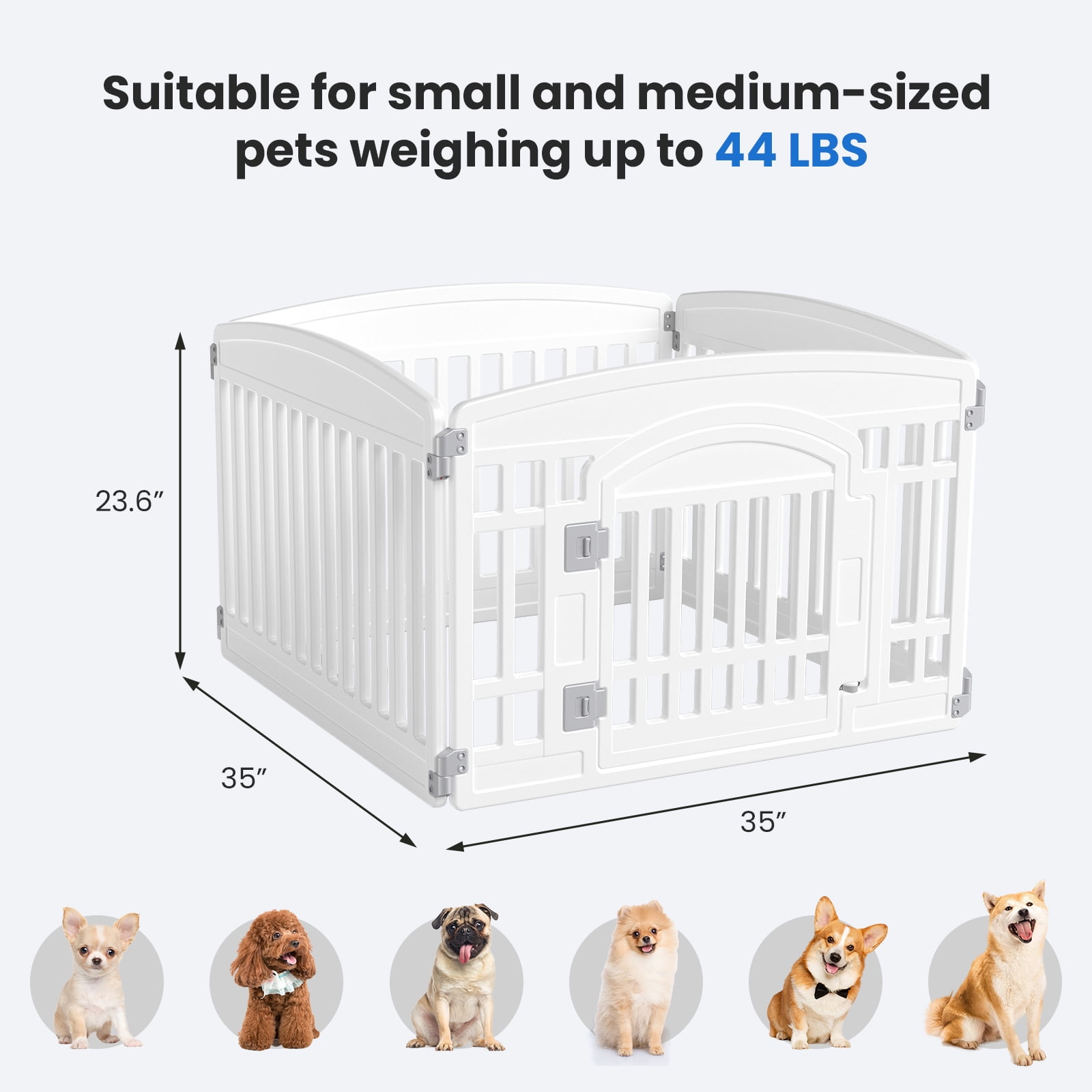 edx Dog Playpen, 4-Panel 24" Foldable Pet Pen with Door, Indoor/Outdoor Puppy Pen, Customizable, White