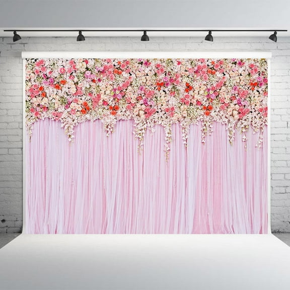 MOHome 7x5ft Wedding Ceremony Background for Photography Pink Floral Flower Wall Curtain Photo Backdrops Studio Props