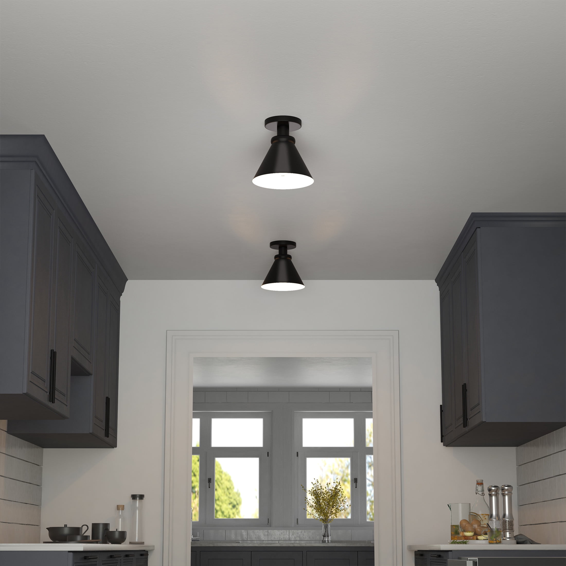 Evelyn&Zoe 8.5" Black Semi Flush Mount