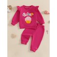 thumbnail image 2 of Toddler Baby Girls Fall Outfits 0 6 12 18 24 Months 2T 3T Letter Embroidery Ruffles Long Sleeve Sweatshirt and Elastic Pants Set Baby 2 Piece Clothes, 2 of 9