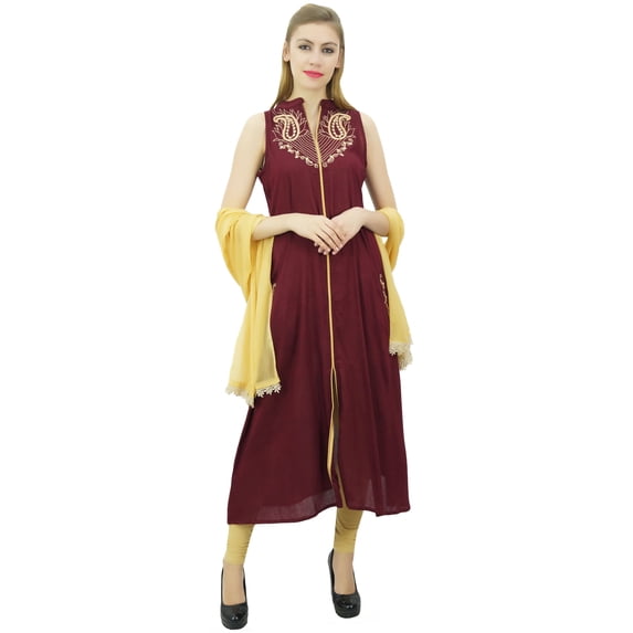 Atasi Women's Rayon Indian Ethnic Embroidered Maroon Suit With Dupatta Set-16