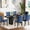 Black Table+blue Chairs, variant on 63"-79" Travertine Oval Extendable Dining Table Set with 4 Blue Chairs, 5 Piece Expandable Kitchen Table Set for 4 People, Modern Space-Saving Dining Room Table Set with Double Pedestal Base