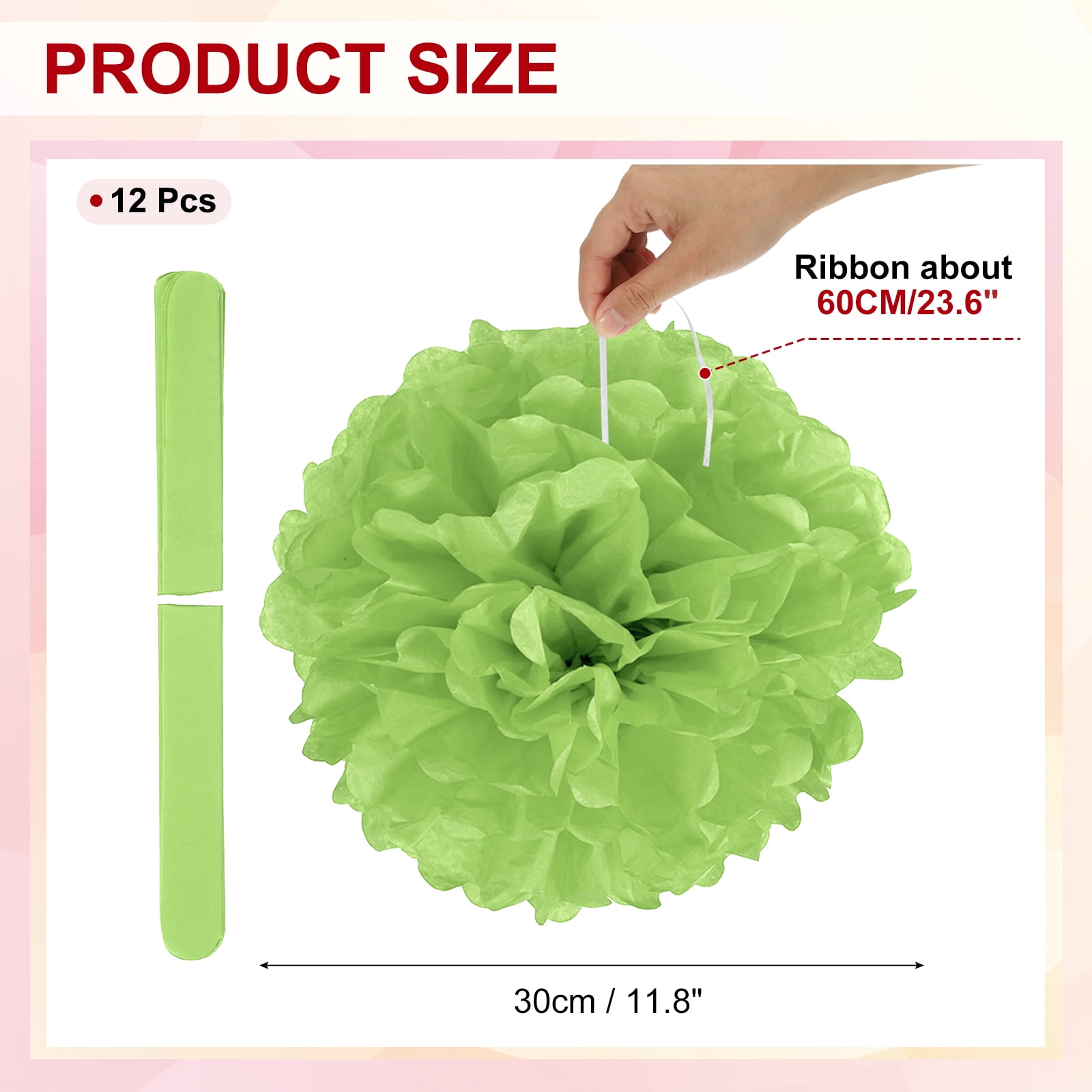 12inch Tissue Paper Pom Poms, 12PCS Pom Poms Paper Flowers Ball Tissue Paper Flowers for Wedding Bridal Shower Birthday Bachelorette Party Backdrop Decoration, Light Green