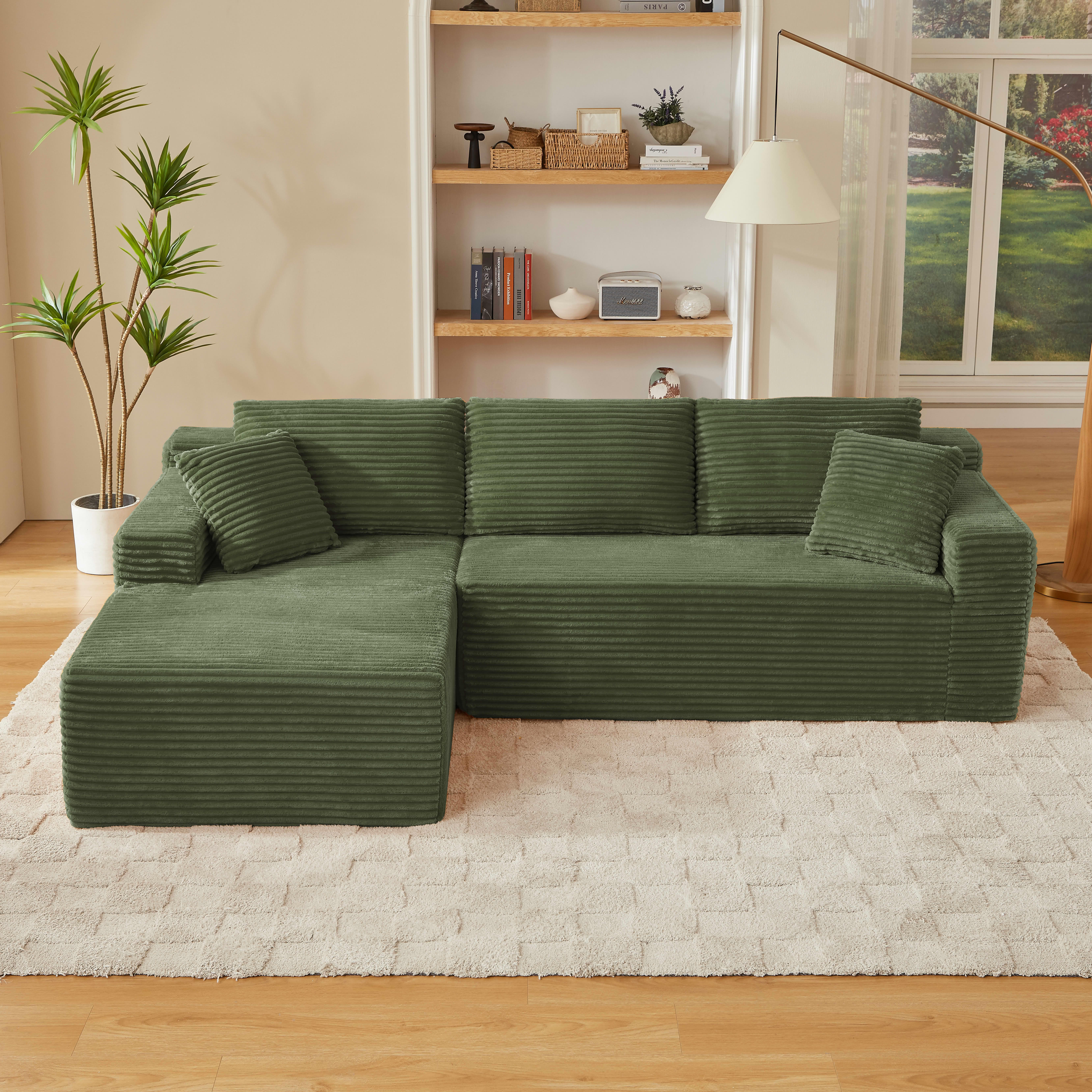 MAYEERTY L-Shaped Cloud Sectional Sofa, Deep Seat Plush Sleeper Couch for Living Room & Apartment, 103×65" Green