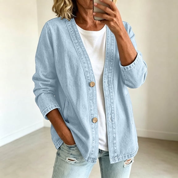 Women's Jean Jacket Classic Long Sleeve Button Down Denim Cardigan Relaxed Fit Lightweight Casual Denim Jacket for Women (Light Blue S)