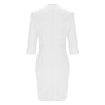 thumbnail image 6 of Women Dresses Solid Color V-neck Fold Three Quarter Sleeve Behind Invisible Zipper Retract Your Waist Skirt Slit Dress, 6 of 7