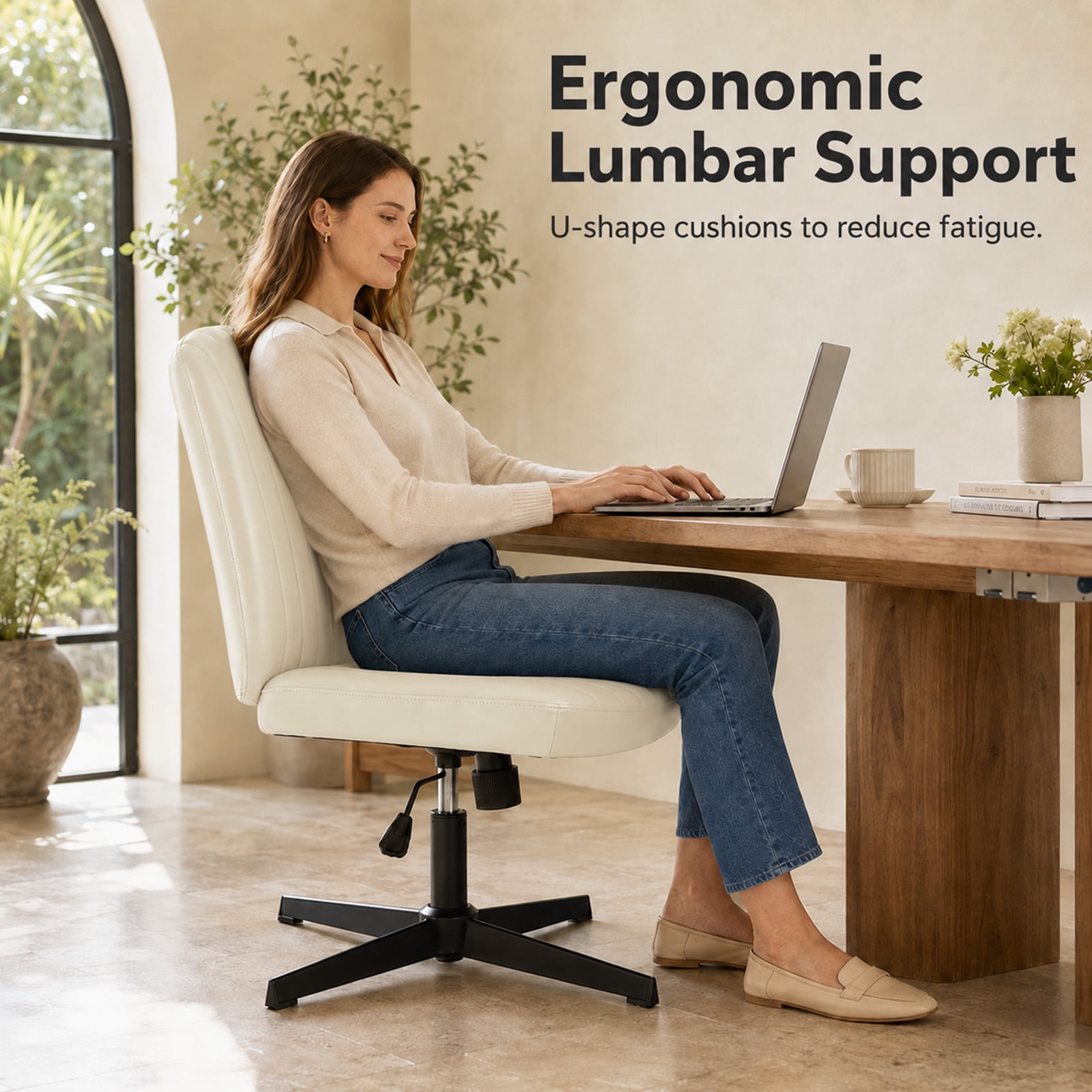 Alvantor Criss Cross Office Chair, No Wheels Armless Swivel, Wide Seat Criss Cross Chair for Home Office & Reading Room