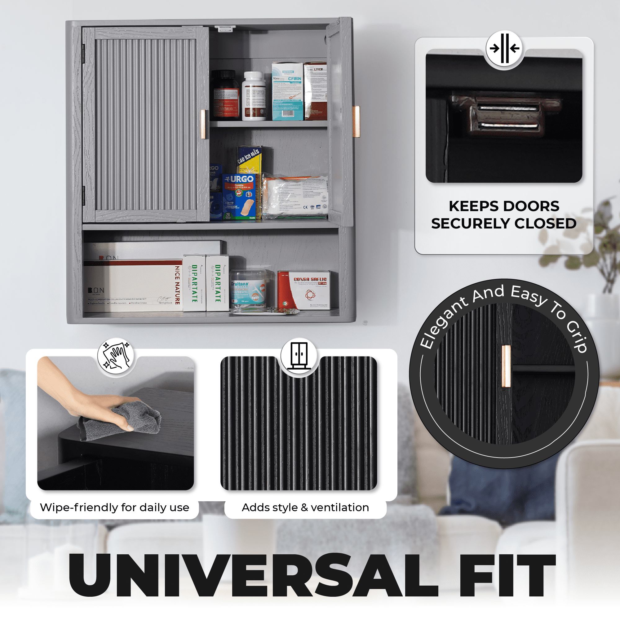 AN68 Pre-Assembled Wall Mounted Medicine Cabinet – 2-Door Bathroom Storage Cabinet with Fixed Shelf, Space-Saving Over-The-Toilet Organizer for Small Bathrooms