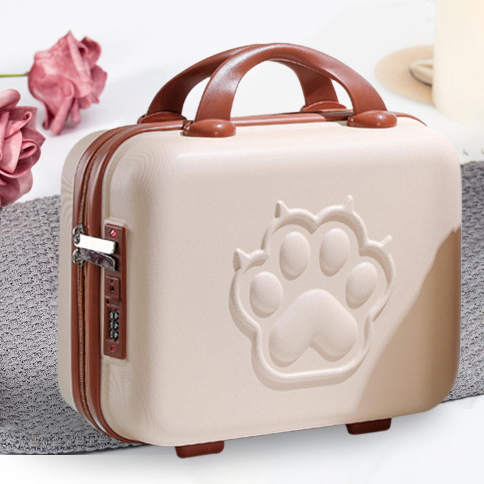 Mini Suitcase Case with Handle with Handle Portable hands Cartoon 14 inch Mini Luggage Case for Cosmetics Business Travel Shoes Beige