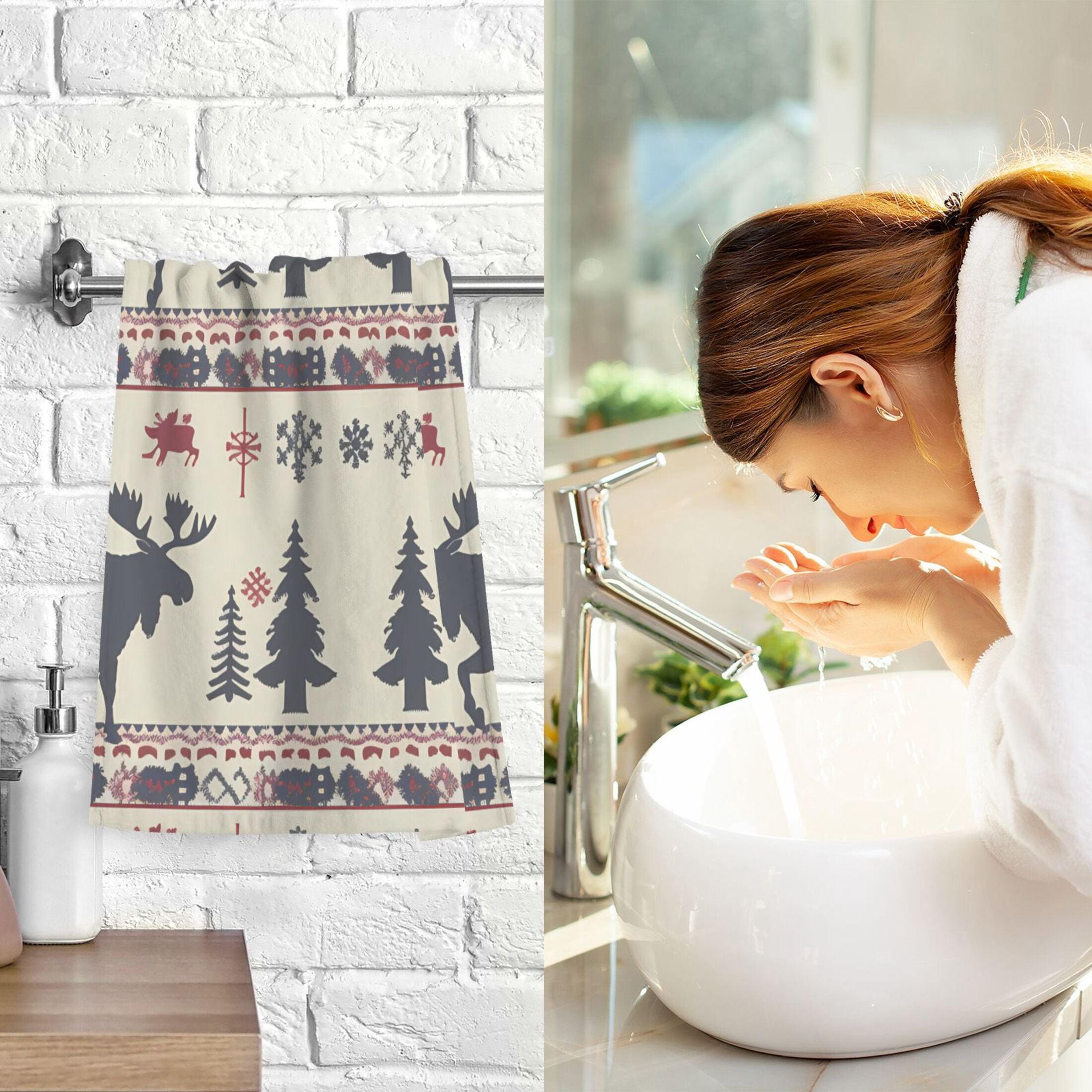 Cotton Bath Towels Soft Face Towel Absorbent Quick Dry Moose Tree Silhouette 16"x28" 2 Pack