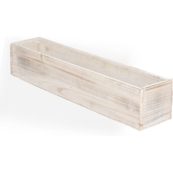Planter Box, Rustic Barn Wood, Plastic Liner, Rectangle, 20 Inch, Woodland Wedding Decor, Country Chic Centerpiece, (White), (2 Pack)